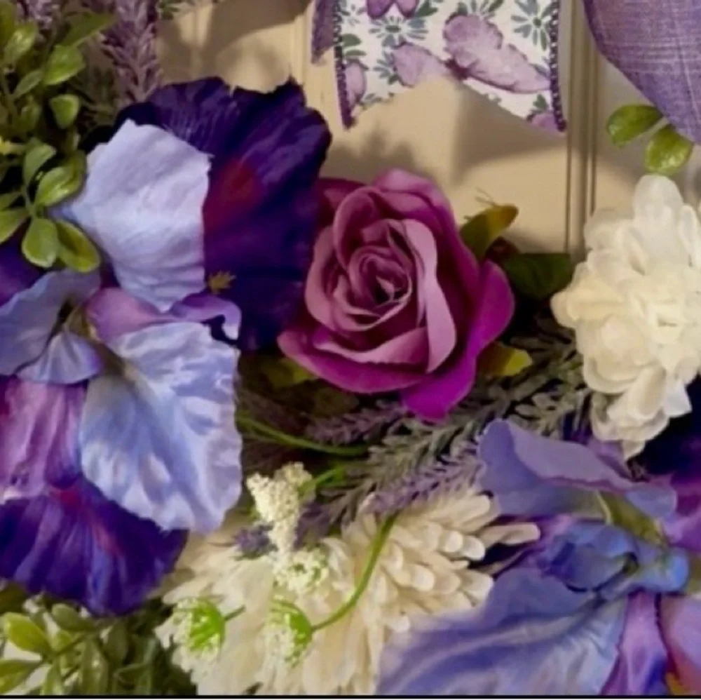 Purple and White Floral Holiday Wreath